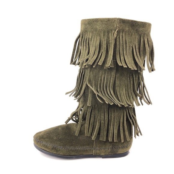 Minnetonka 1635 Suede 3-Layer Fringe Moccasin Boots 6 - Picture 1 of 11